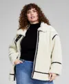 And Now This Now This Trendy Plus Size Sherpa Fleece Jacket Mock Neck Sweater Bungee Cuff Cargo Jeans Created For In Cream