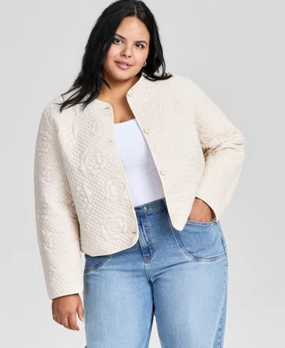 And Now This Trendy Plus Floral Quilted Jewel-neck Jacket, Macy's Exclusive In Neutral