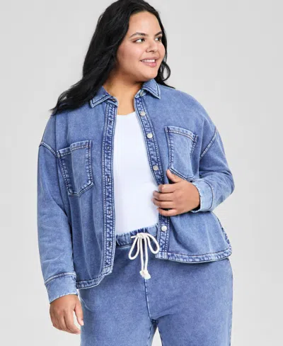 And Now This Trendy Plus French Terry Button-front Shacket, Macy's Exclusive In Blue