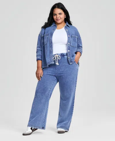 And Now This Trendy Plus French Terry Drawstring Pants, Macy's Exclusive In Blue