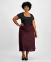 And Now This Trendy Plus Bow Print Satin Maxi Skirt, Created For Macy's In Deep Merlot