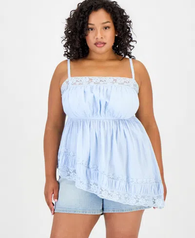 And Now This Trendy Plus Size Asymmetric Lace-trim Sleeveless Top, Macy's Exclusive In Blue