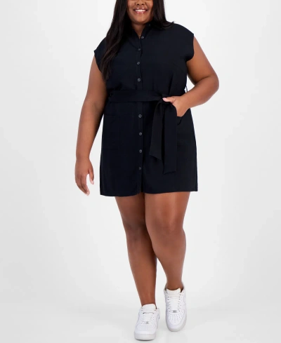 And Now This Trendy Plus Size Belted Dolman-sleeve Shirtdress, Created For Macy's In Black