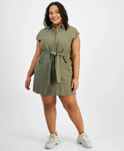 And Now This Trendy Plus Size Belted Dolman-sleeve Shirtdress, Created For Macy's In Crushed Oregano