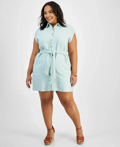 And Now This Trendy Plus Size Belted Dolman-sleeve Shirtdress, Created For Macy's In Harbor Grey