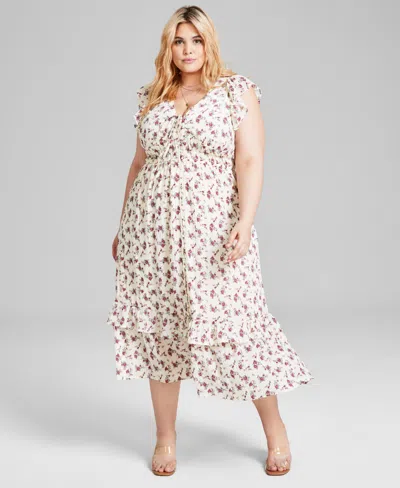 And Now This Trendy Plus Size Button-front Flutter-sleeve Tiered Maxi Dress,  Created For Macy's In Cream Prin | ModeSens