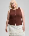 And Now This Trendy Plus Size Button-front Tank Top, Exclusively At Macy's In Brown