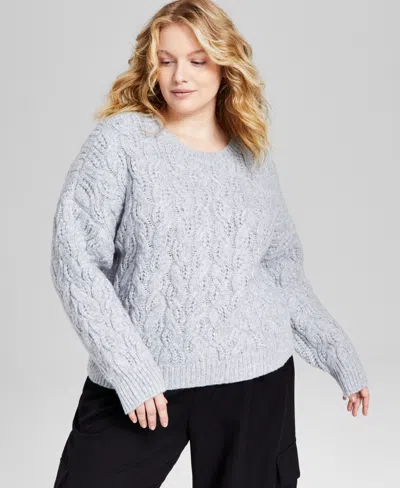And Now This Trendy Plus Size Cable-knit Crewneck Sweater In Casual Gre