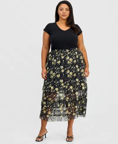 And Now This Trendy Plus Size Chiffon Midi Skirt, Macy's Exclusive In Black