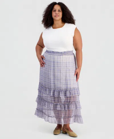 And Now This Trendy Plus Size Chiffon Midi Skirt, Macy's Exclusive In Blue