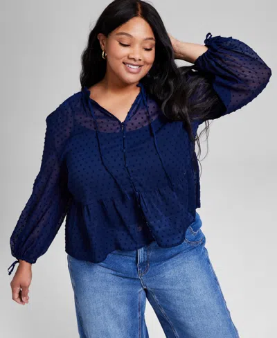 And Now This Trendy Plus Size Clip-dot Button-front Top, Exclusively At Macy's In Indigo Batik