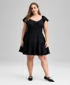 And Now This Trendy Plus Size Cotton Burnout Fit & Flare Dress, Exclusively At Macy's In Black