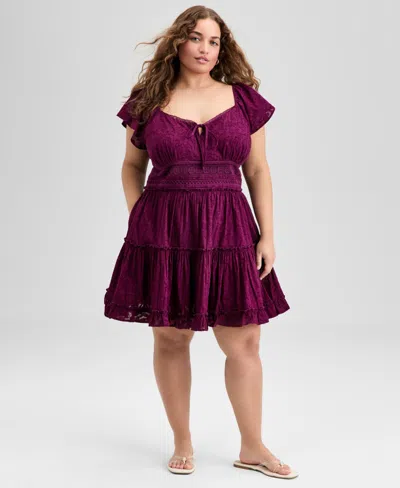 And Now This Trendy Plus Size Cotton Burnout Fit & Flare Dress, Exclusively At Macy's In Purple