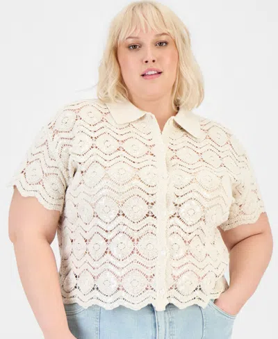 And Now This Trendy Plus Size Cotton Crochet Camp Shirt, Macy's Exclusive In Brown