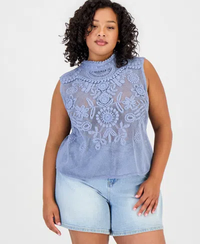 And Now This Trendy Plus Size Cotton Crochet Mock Neck Sleeveless Top, Exclusively At Macy's In Multi