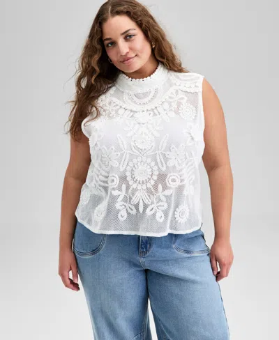 And Now This Trendy Plus Size Cotton Crochet Mock Neck Sleeveless Top, Exclusively At Macy's In Brown