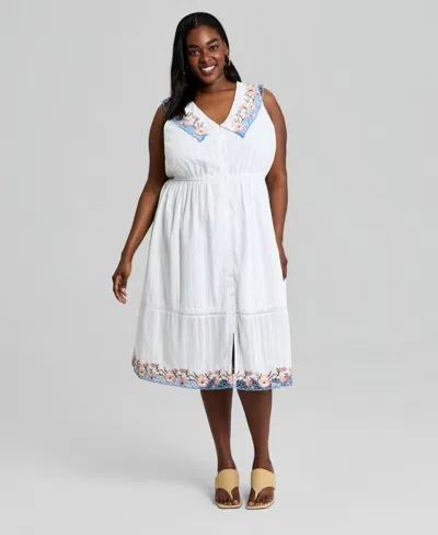 And Now This Trendy Plus Size Cotton Embroidered Dress, Macy's Exclusive In White