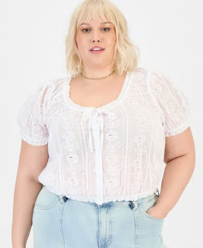 And Now This Trendy Plus Size Cotton Eyelet Button-front Top, Macy's Exclusive In White