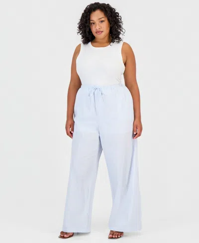 And Now This Trendy Plus Size Cotton Gingham Pull-on Pants, Macy's Exclusive In Blue