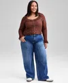 And Now This Trendy Plus Size Cotton High-rise Straight-leg Jeans, Macy's Exclusive In Blue