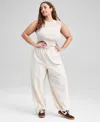 And Now This Trendy Plus Size Cotton Jacquard Drawstring-hem Pants, Macy's Exclusive In Neutral