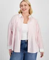 And Now This Trendy Plus Size Cotton Striped Contrast Shirt, Exclusively At Macy's In Coral Blush