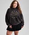 And Now This Trendy Plus Size Cotton Stud-trim Graphic Sweatshirt, Macy's Exclusive In Black