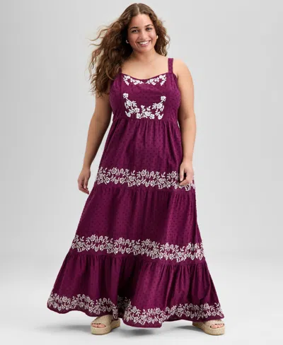 And Now This Trendy Plus Size Cotton Swiss Dot Embroidered Maxi Dress, Exclusively At Macy's In Red