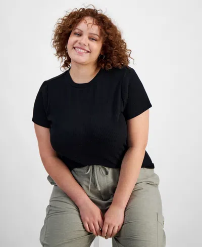 And Now This Trendy Plus Size Crewneck Ribbed Tee In Black