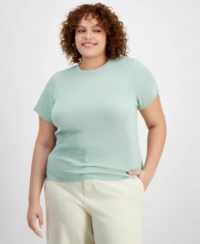 And Now This Trendy Plus Size Crewneck Ribbed Tee In Harbor Green