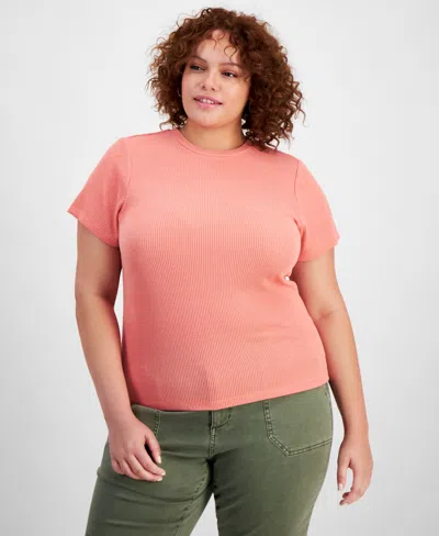 And Now This Trendy Plus Size Crewneck Ribbed Tee In Warm Peach