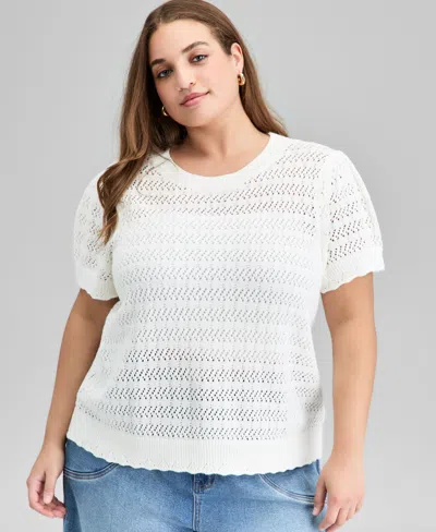 And Now This Trendy Plus Size Crewneck Short-sleeve Sweater, Exclusively At Macy's In Neutral