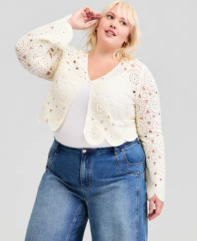 And Now This Trendy Plus Size Crochet Circle One-button Cardigan, Macy's Exclusive In Neutral