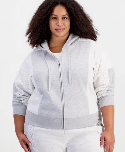 And Now This Trendy Plus Size Crochet Fleece Zip Hoodie, Macy's Exclusive In Light Grey