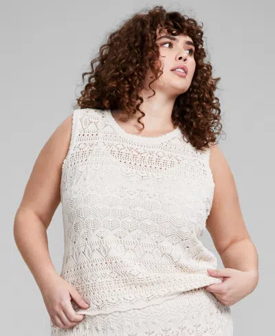 And Now This Trendy Plus Size Crochet Sleeveless Top, Created For Macy's In Cream