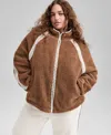 And Now This Now This Womens Crochet Trim Sherpa Fleece Jacket Pxs 4x Macys Exclusive In Brown