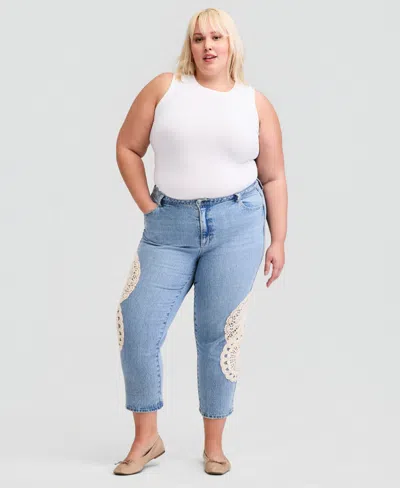 And Now This Trendy Plus Size Crochet-trim High Rise Cropped Jeans, Macy's Exclusive In Light Wash