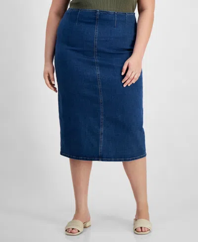 And Now This Trendy Plus Size Denim Midi Skirt, Created For Macy's In Alexiou