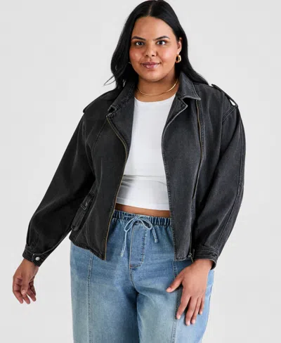 And Now This Trendy Plus Size Denim Moto Jacket, Macy's Exclusive In Black