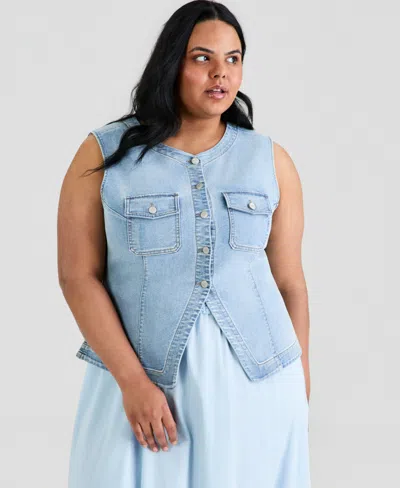 And Now This Trendy Plus Size Denim Vest, Macy's Exclusive In Blue