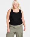 And Now This Trendy Plus Size Double Square-neck Tank, Created For Macy's In Black