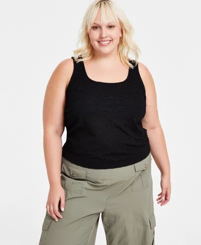 And Now This Trendy Plus Size Double Square-neck Tank, Created For Macy's In Black
