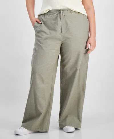 And Now This Trendy Plus Size Drawstring-waist Cargo Pants In Crushed Oregano
