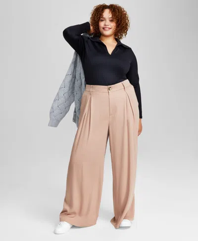 And Now This Trendy Plus Size Easy Wide-leg Trousers In Almond