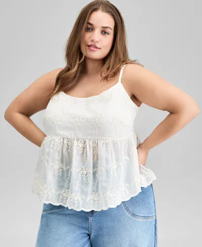 And Now This Trendy Plus Size Embroidered Babydoll Tank, Exclusively At Macy's In Beige