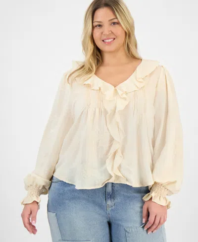 And Now This Trendy Plus Size Embroidered Balloon-sleeve Blouse, Macy's Exclusive In Neutral
