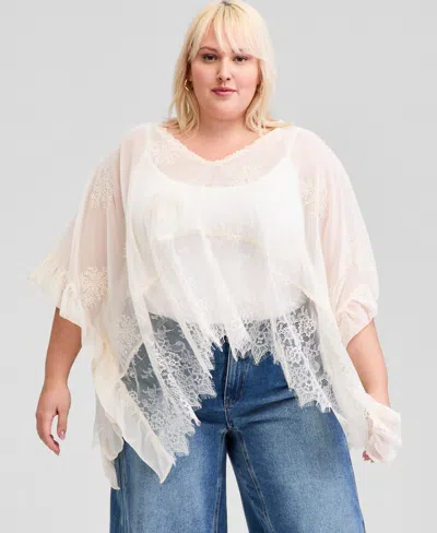 And Now This Trendy Plus Size Embroidered Lace Cape, Macy's Exclusive In White