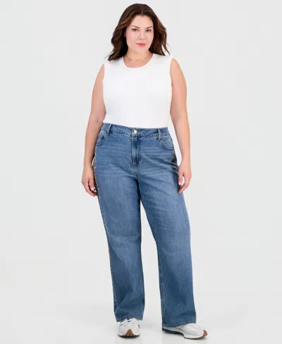 And Now This Trendy Plus Size Embroidered Studded Jeans, Macy's Exclusive In Blue