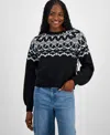 And Now This Trendy Plus Size Fair Isle Crewneck Sweater, Exclusively At Macy's In Black Fairisle