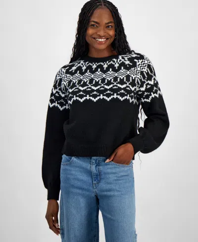 And Now This Trendy Plus Size Fair Isle Crewneck Sweater, Exclusively At Macy's In Black Fairisle